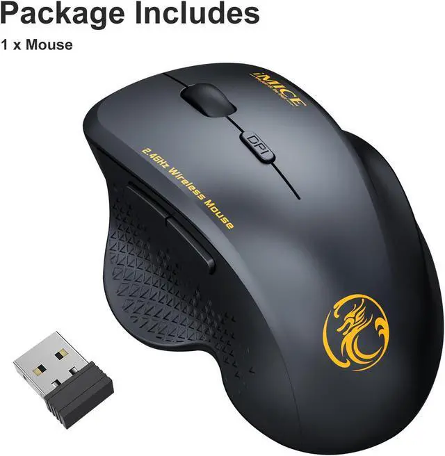 Alt view image 7 of 7 - Wireless Ergonomic Mouse - 2.4G Optical Mouse with 6 Buttons, 800/1200/1600 3 Levels DPI, USB Receiver, Portable Computer Mouse for Laptop, PC, MacBook, Desktop (Black)