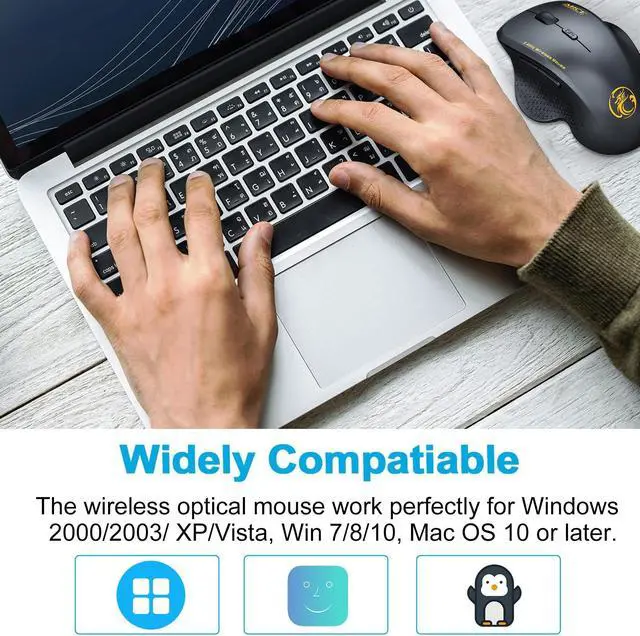 Alt view image 3 of 7 - Wireless Ergonomic Mouse - 2.4G Optical Mouse with 6 Buttons, 800/1200/1600 3 Levels DPI, USB Receiver, Portable Computer Mouse for Laptop, PC, MacBook, Desktop (Black)