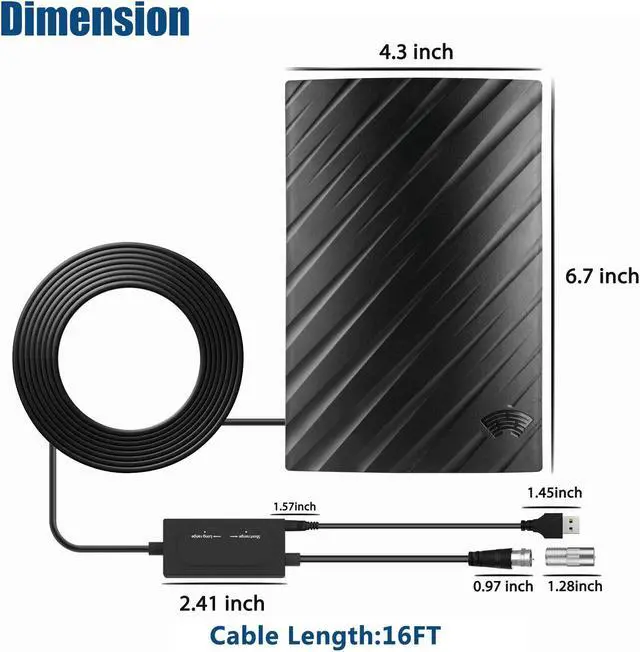 Alt view image 6 of 7 - TV Antenna - HDTV Digital Antenna Support 4K 1080P, Amplified Signal Booster HD Digital TV Antenna Long 500 Miles Range, HDTV/Older TV VHF UHF Free Channels Antenna w/ 16.5ft Coax Cable