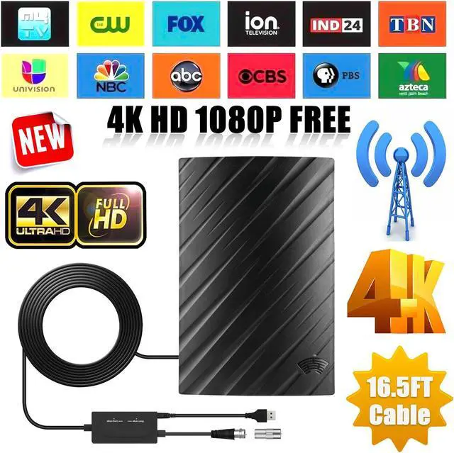 Main image of TV Antenna - HDTV Digital Antenna Support 4K 1080P, Amplified Signal Booster HD Digital TV Antenna Long 500 Miles Range, HDTV/Older TV VHF UHF Free Channels Antenna w/ 16.5ft Coax Cable