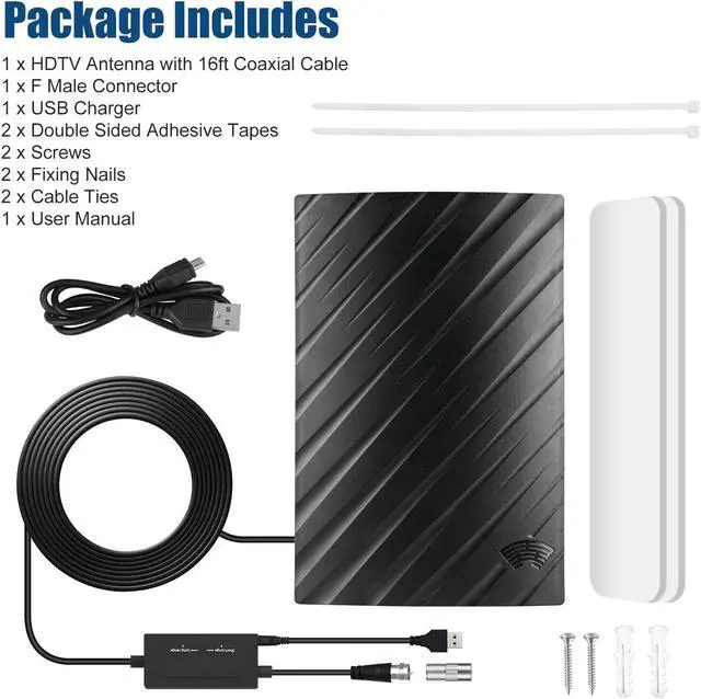 Alt view image 7 of 7 - TV Antenna - HDTV Digital Antenna Support 4K 1080P, Amplified Signal Booster HD Digital TV Antenna Long 500 Miles Range, HDTV/Older TV VHF UHF Free Channels Antenna w/ 16.5ft Coax Cable