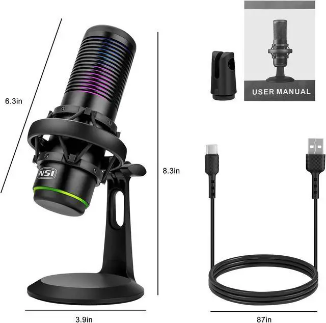 Alt view image 7 of 7 - NSI USB Condenser Gaming Microphone - Streaming Mic with RGB Light  Anti-Vibration Shock Mount,for PC, PS4, Mac, Gaming, Streaming, Podcasts, Twitch, YouTube (Black)