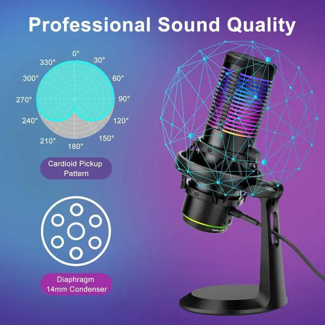 Alt view image 2 of 7 - NSI USB Condenser Gaming Microphone - Streaming Mic with RGB Light  Anti-Vibration Shock Mount,for PC, PS4, Mac, Gaming, Streaming, Podcasts, Twitch, YouTube (Black)
