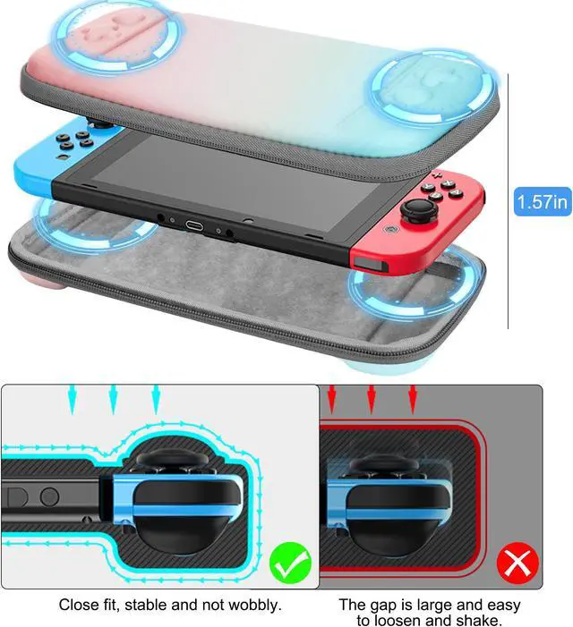 Alt view image 4 of 6 - Carrying Case with stan Fit for Nintendo Switch/OLED - Portable Hard Shell Pouch, Travel Protective Bag with 10 Games Storage Slots  (Pink Blue)