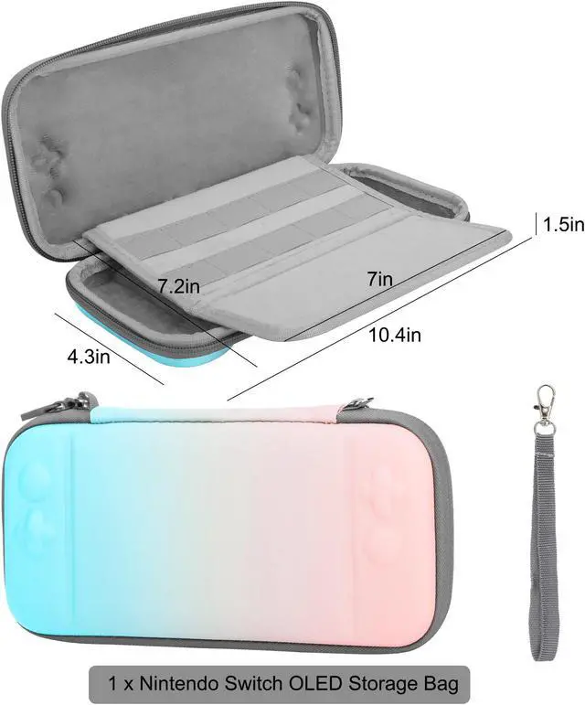 Alt view image 6 of 6 - Carrying Case with stan Fit for Nintendo Switch/OLED - Portable Hard Shell Pouch, Travel Protective Bag with 10 Games Storage Slots  (Pink Blue)