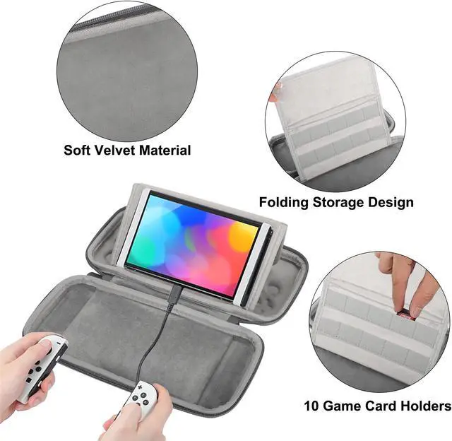 Alt view image 2 of 6 - Carrying Case with stan Fit for Nintendo Switch/OLED - Portable Hard Shell Pouch, Travel Protective Bag with 10 Games Storage Slots  (Pink Blue)