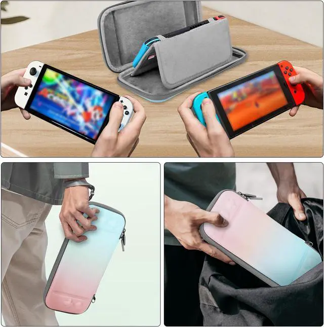 Alt view image 3 of 6 - Carrying Case with stan Fit for Nintendo Switch/OLED - Portable Hard Shell Pouch, Travel Protective Bag with 10 Games Storage Slots  (Pink Blue)