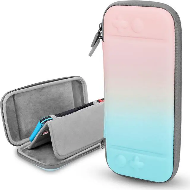 Main image of Carrying Case with stan Fit for Nintendo Switch/OLED - Portable Hard Shell Pouch, Travel Protective Bag with 10 Games Storage Slots  (Pink Blue)