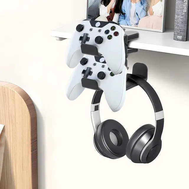 Alt view image 5 of 6 - 3-In-1 360° Rotating Headphone & Controller Stand Holder - Headphones Hanger Adjustable & Rotating Arm Clamp,Headphone Stand Under Desk, Universal Headset Controllers Hook With Cable Organizer (Black)