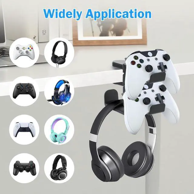 Alt view image 3 of 6 - 3-In-1 360° Rotating Headphone & Controller Stand Holder - Headphones Hanger Adjustable & Rotating Arm Clamp,Headphone Stand Under Desk, Universal Headset Controllers Hook With Cable Organizer (Black)