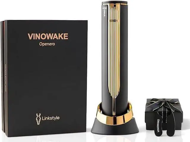 Main image of LINKSTYLE OPENERO Electric Wine Bottle Opener, Luxury Automatic Wine Corkscrew with Foil Cutter and Charging Base (Gold)