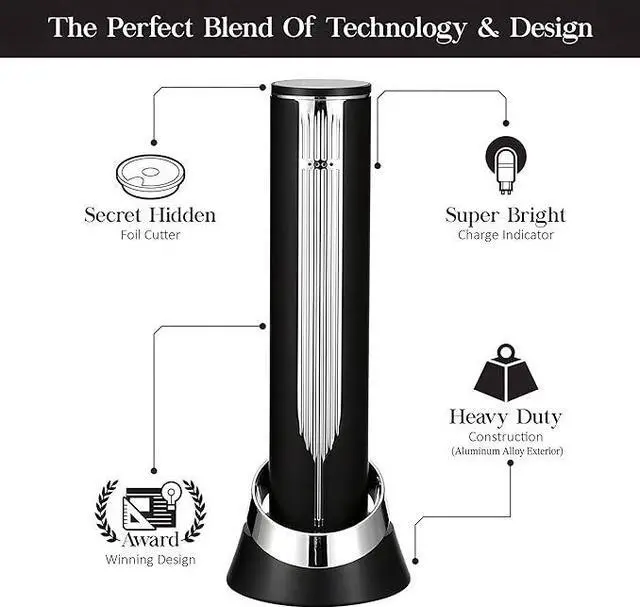 Alt view image 5 of 6 - LINKSTYLE OPENERO Electric Wine Bottle Opener, Luxury Automatic Wine Corkscrew with Foil Cutter and Charging Base (Gold)