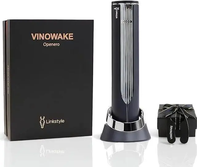 Main image of LINKSTYLE OPENERO Electric Wine Bottle Opener, Luxury Automatic Wine Corkscrew with Foil Cutter and Charging Base (Sterling Silver)