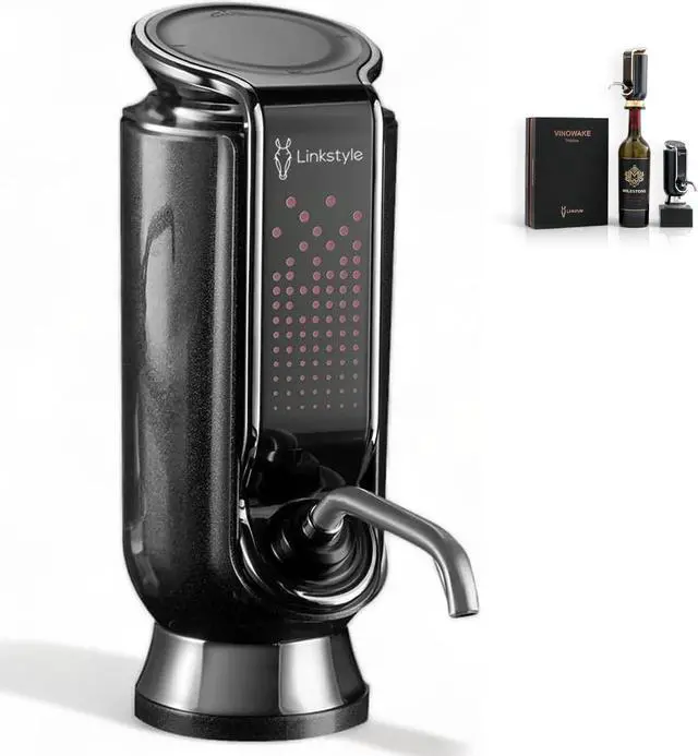 Main image of LINKSTYLE TRIOVINO, Luxurious 3-in-1 Electric Wine Aerator, Dispenser and Vacuum Saver - For Improving Taste, Aroma and Wine Preservation (Silver)