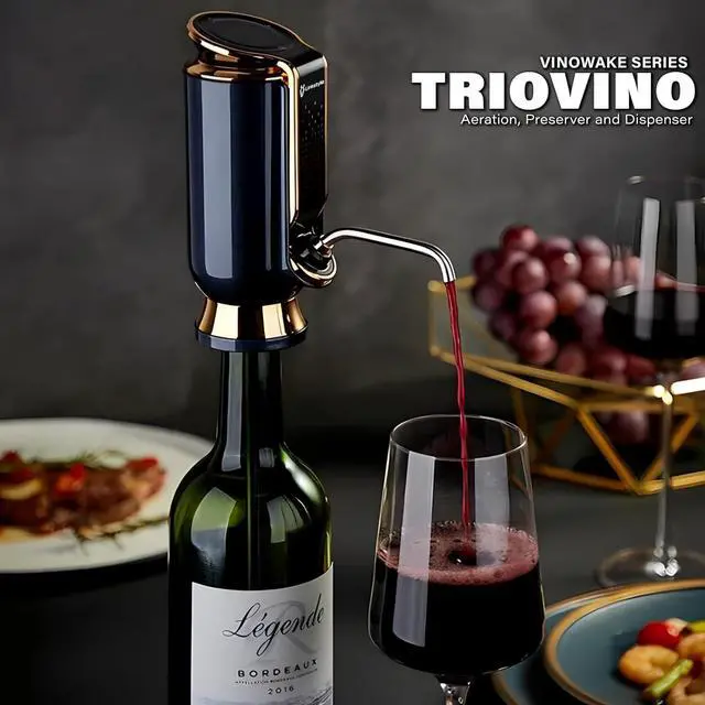 Alt view image 2 of 7 - LINKSTYLE TRIOVINO, Luxurious 3-in-1 Electric Wine Aerator, Dispenser and Vacuum Saver - For Improving Taste, Aroma and Wine Preservation (Silver)