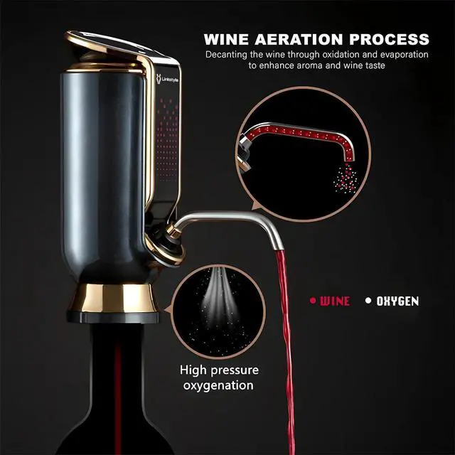 Alt view image 3 of 7 - LINKSTYLE TRIOVINO, Luxurious 3-in-1 Electric Wine Aerator, Dispenser and Vacuum Saver - For Improving Taste, Aroma and Wine Preservation (Silver)