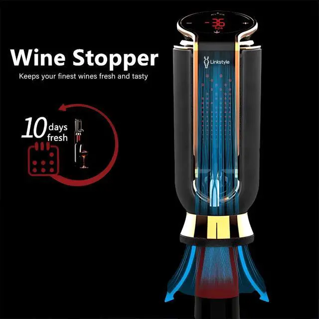 Alt view image 4 of 7 - LINKSTYLE TRIOVINO, Luxurious 3-in-1 Electric Wine Aerator, Dispenser and Vacuum Saver - For Improving Taste, Aroma and Wine Preservation (Silver)