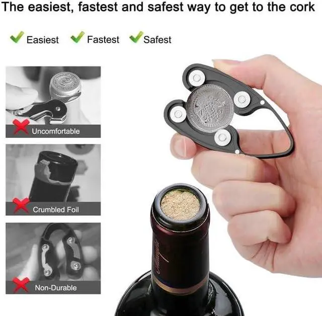 Alt view image 4 of 6 - LINKSTYLE VINOWAKE Wine Bottle Foil Cutter, Premium Aluminum Stainless Steel (Black)