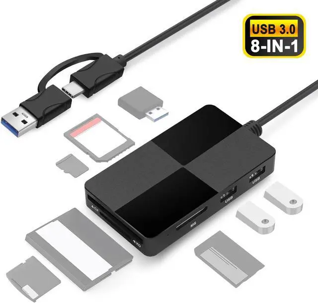 Main image of 8 in 1 USB C & USB 3.0 Multi Card Reader Hub - 5 Gps High Speed for Supports SD, TF, CF, XD, MS Cards & 3 USB 3.0 Ports for Simultaneous Use