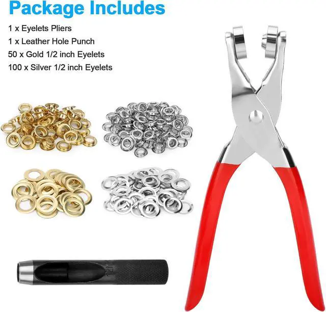 Alt view image 7 of 7 - 1/2 Inch Grommet Tool Kit - Leather Hole Punch Pliers ,150 Metal Eyelets in Gold and Silver for Leather, Shoes, Fabric, Belt , DIY Craft and Repairs