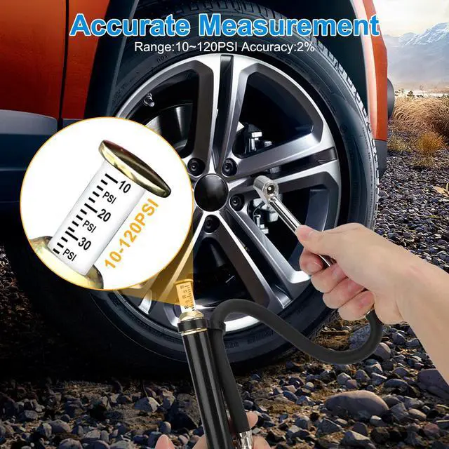 Alt view image 5 of 7 - Tire Inflator with Dual Head Pressure Gauge (10-120 PSI) - Precision Inflation and Deflation for Cars, Trucks, and Motorcycles 1/4" NPT - 12" Hose