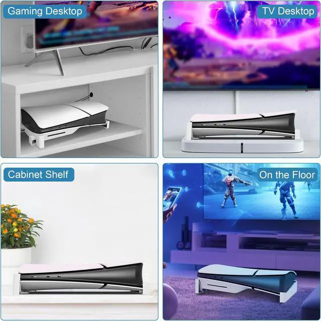 Alt view image 5 of 6 - For PS5 Slim Ultra-Stable Horizontal Stand - Compatible with Disc & Digital Editions, White ABS Anti-Slip Base with Superior Heat Dissipation (White)