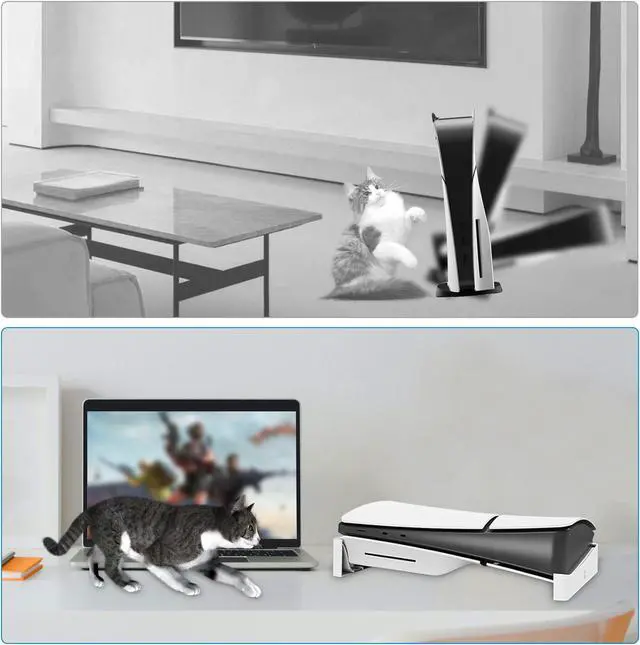 Alt view image 4 of 6 - For PS5 Slim Ultra-Stable Horizontal Stand - Compatible with Disc & Digital Editions, White ABS Anti-Slip Base with Superior Heat Dissipation (White)