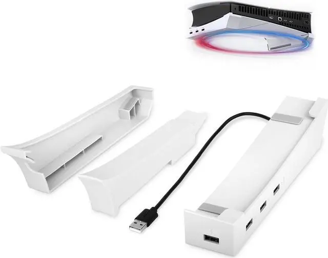 Main image of Horizontal Stand for PS5 Slim with 4 Port USB Hub - Stable Base for Playstation 5 Slim Disc & Digital Edition, Space-Saving Controller Charging Holder