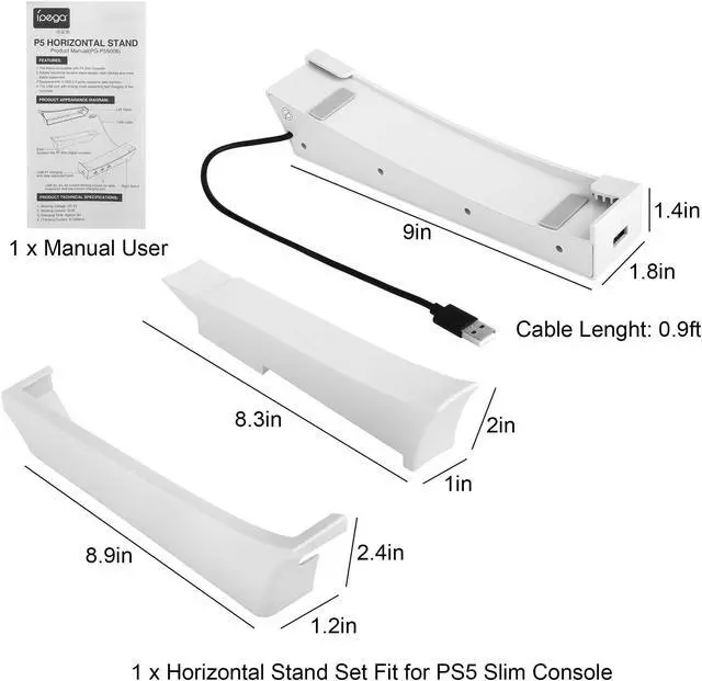 Alt view image 7 of 7 - Horizontal Stand for PS5 Slim with 4 Port USB Hub - Stable Base for Playstation 5 Slim Disc & Digital Edition, Space-Saving Controller Charging Holder
