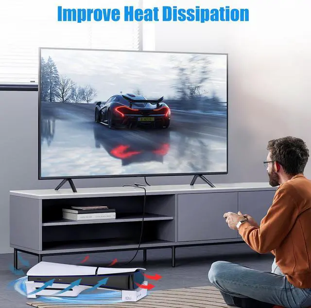 Alt view image 5 of 7 - Horizontal Stand for PS5 Slim with 4 Port USB Hub - Stable Base for Playstation 5 Slim Disc & Digital Edition, Space-Saving Controller Charging Holder