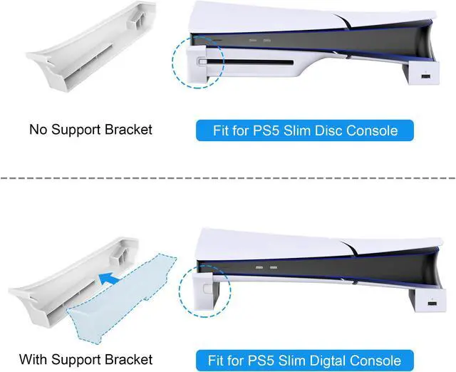 Alt view image 4 of 7 - Horizontal Stand for PS5 Slim with 4 Port USB Hub - Stable Base for Playstation 5 Slim Disc & Digital Edition, Space-Saving Controller Charging Holder