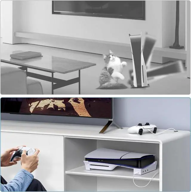 Alt view image 6 of 7 - Horizontal Stand for PS5 Slim with 4 Port USB Hub - Stable Base for Playstation 5 Slim Disc & Digital Edition, Space-Saving Controller Charging Holder