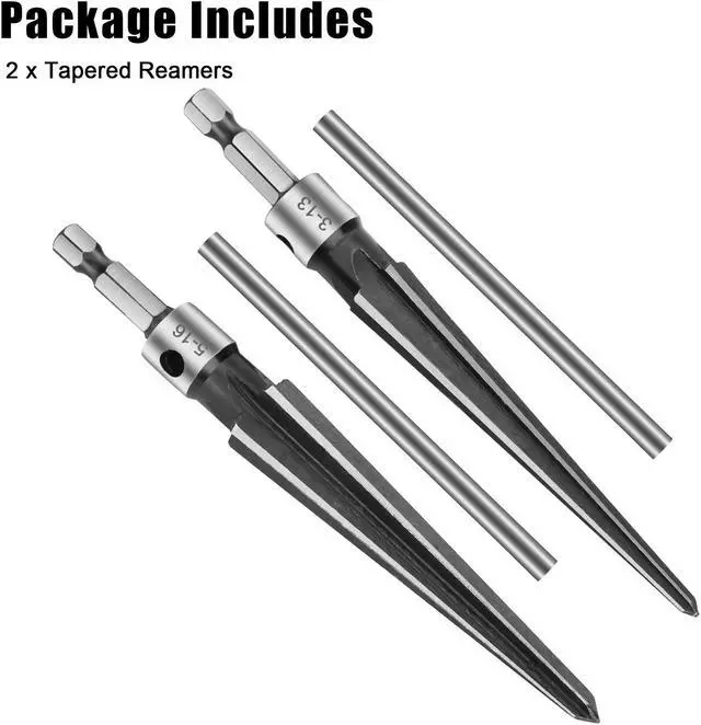 Alt view image 7 of 7 - 2Pcs Tapered Reamer Set - Detachable T-Handle,Compatible with Power Tools,1/8"-1/2" (3-13mm) & 3-16''-5/8'' (5-16mm),Precision Hole Enlargement for Metal, Wood, and Plastic