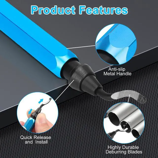 Alt view image 4 of 7 - Deburring Tool Set with 10 Extra Blades - Aluminum Handle,High-Speed Steel Blades, 360 Degree Rotatable,For metal, steel, copper, aluminum, plastic, PVC, and trunking