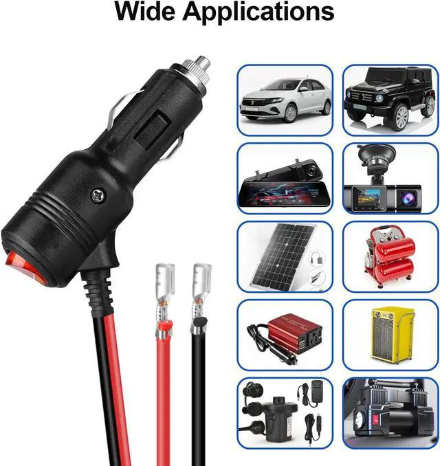 Alt view image 4 of 7 - 2 Pcs12V Cigarette Lighter Plug With On/Off Switch - Terminal Harness Cable with Switch ON/OFF,12V Heavy Duty 16 AWG 15A Fuse Protection Power Cord for Power Inverter