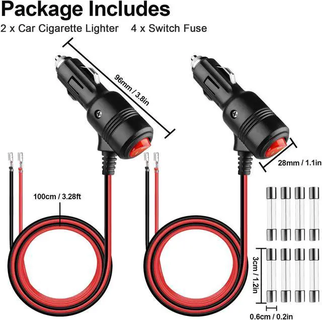Alt view image 7 of 7 - 2 Pcs12V Cigarette Lighter Plug With On/Off Switch - Terminal Harness Cable with Switch ON/OFF,12V Heavy Duty 16 AWG 15A Fuse Protection Power Cord for Power Inverter