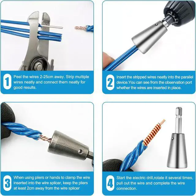 Alt view image 5 of 7 - NSI 2 PCS Wire Twisting Tool Set - Aluminum Alloy Construction Enhanced Precision & Durability,1/4 hex Shank Compatible with Electric Drills,for 2.5/4/6mm² Wires