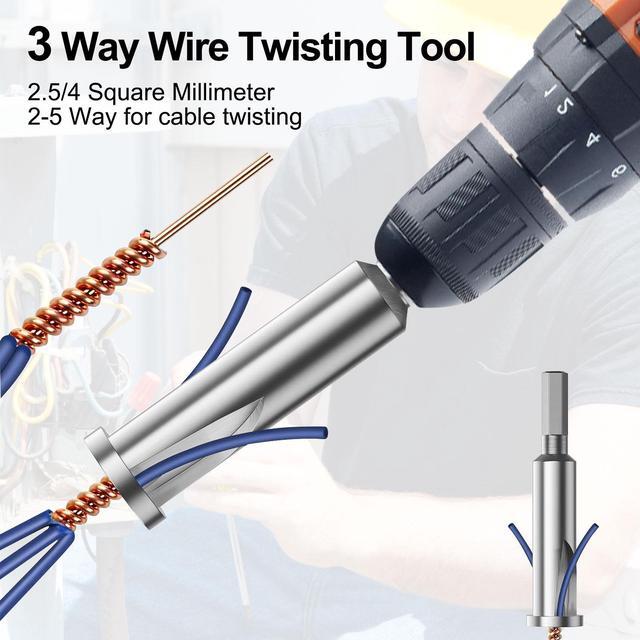Alt view image 6 of 7 - NSI 3 Pcs Stainless Steel Wire Twisting Tool Set - 3 Way/ 5 Way Wire Stripper and 6mm Hex Shank Cable Electrical Wire Twister Tool ,for Power Drill, Wire Nut Twisting