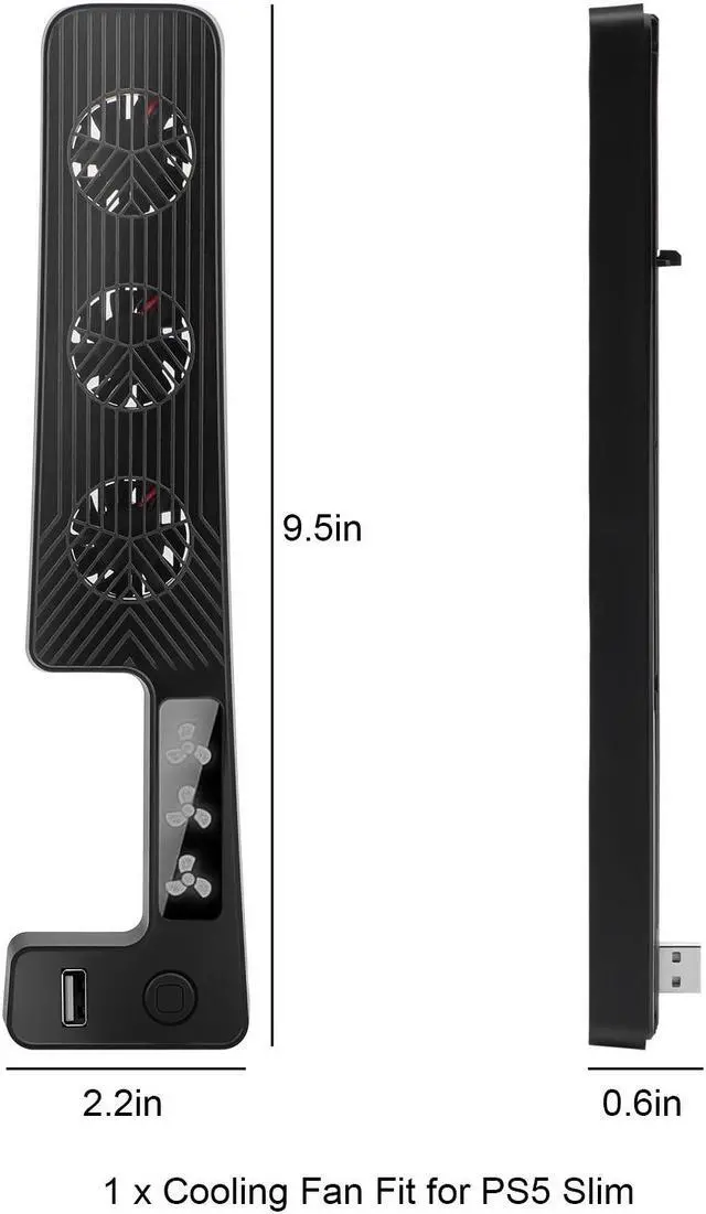 Alt view image 6 of 6 - NSI Quiet Cooling Fan for PS5 Slim with 3 Adjustable Speeds and Extra USB Port - Optimal Heat Dissipation for 2023 PS5 Slim Digital/Disc Edition (Black)