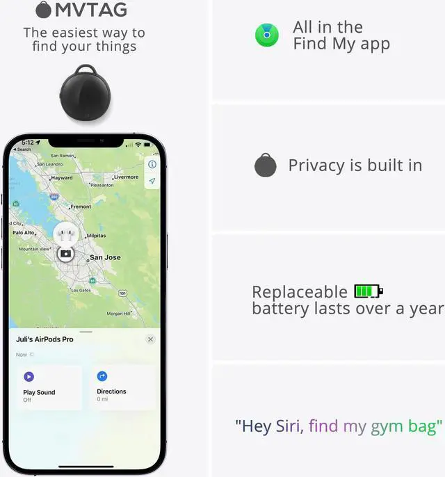 Alt view image 4 of 7 - MVTAG Waterproof Bluetooth Tracker and Item Locator - Compatible with iOS Find My App - Replaceable Battery,Ideal for Keys, Bags, and Personal Items (Black)