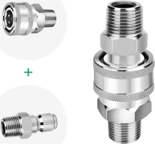 Alt view image 3 of 7 - NSI 4 Pcs 3/8" NPT Stainless Steel Pressure Washer Quick Connect Set - High Pressure 6000 PSI Adapters for Ball switch Pressure Washer Parts
