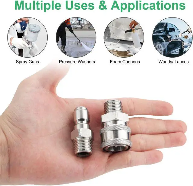 Alt view image 2 of 7 - NSI 4 Pcs 3/8" NPT Stainless Steel Pressure Washer Quick Connect Set - High Pressure 6000 PSI Adapters for Ball switch Pressure Washer Parts
