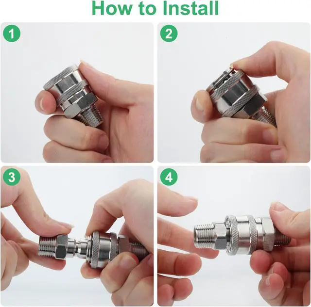 Alt view image 6 of 7 - NSI 4 Pcs 3/8" NPT Stainless Steel Pressure Washer Quick Connect Set - High Pressure 6000 PSI Adapters for Ball switch Pressure Washer Parts