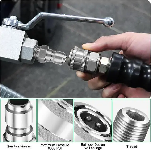 Alt view image 4 of 7 - NSI 4 Pcs 3/8" NPT Stainless Steel Pressure Washer Quick Connect Set - High Pressure 6000 PSI Adapters for Ball switch Pressure Washer Parts