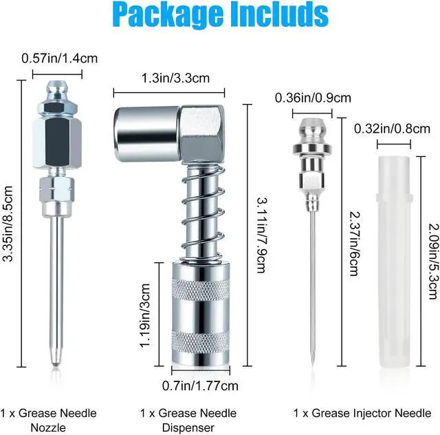 Alt view image 6 of 6 - NSI 3 Pcs Grease Gun Accessory Kit - 90° Needle Fitting Nozzle with Adapter & Injector Needle,Corrosion-Resistant for Industrial & Automotive Use or Hard-to-Reach Fittings