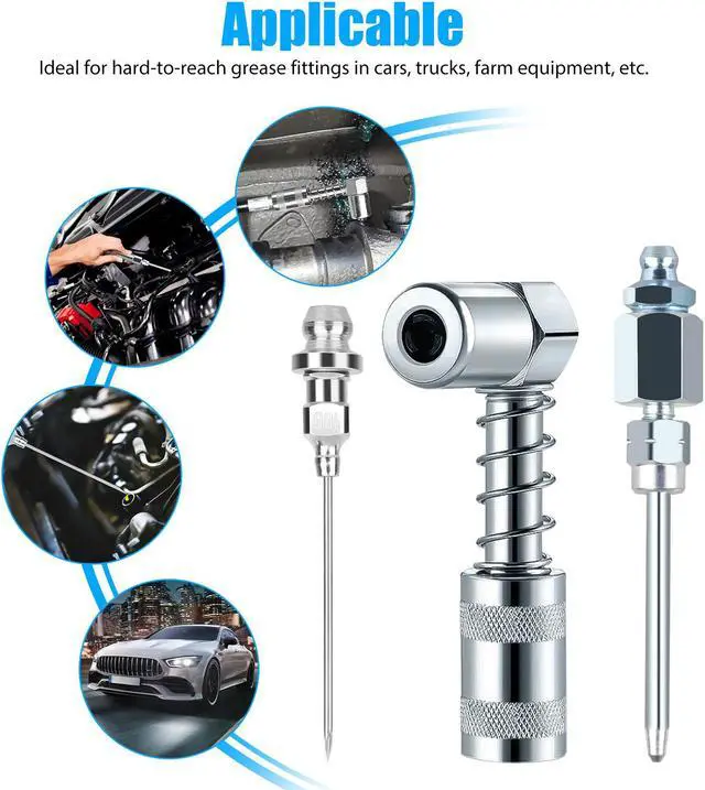 Alt view image 5 of 6 - NSI 3 Pcs Grease Gun Accessory Kit - 90° Needle Fitting Nozzle with Adapter & Injector Needle,Corrosion-Resistant for Industrial & Automotive Use or Hard-to-Reach Fittings