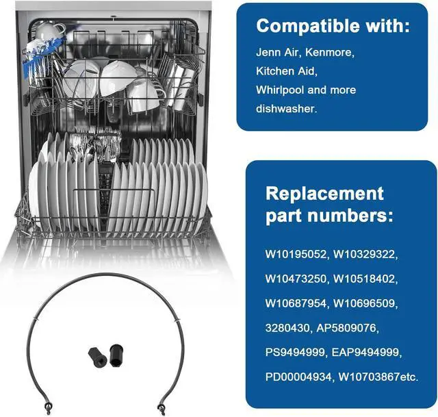 Alt view image 2 of 6 - NSI W10703867 Dishwasher Heating Element - Compatible with Whirlpool, KitchenAid, Kenmore