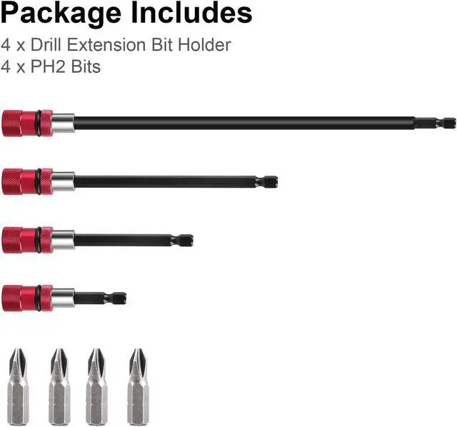 Alt view image 7 of 7 - NSI 4Pcs Steel Drill Extension Bit Holder Set - 12'' 6'' 4'' 2'' Magnetic Drill Screwdriver Bit Extender 1/4 inch Hex Bit Holder, Impact Driver Extension Adjustable Depth Screwdriver