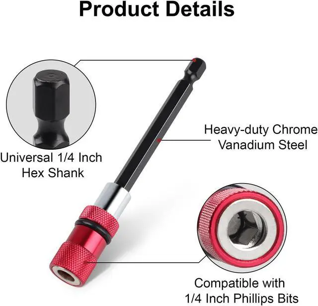 Alt view image 6 of 7 - NSI 4Pcs Steel Drill Extension Bit Holder Set - 12'' 6'' 4'' 2'' Magnetic Drill Screwdriver Bit Extender 1/4 inch Hex Bit Holder, Impact Driver Extension Adjustable Depth Screwdriver