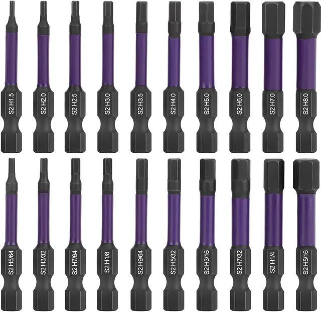 Main image of NSI 20Pcs Impact Hex Head Allen Wrench Drill Bit Set - S2 Steel Hex Bits Set,1/4 Hex Shank with Magnetism,for Household DIY,Woodworking, Automobiles